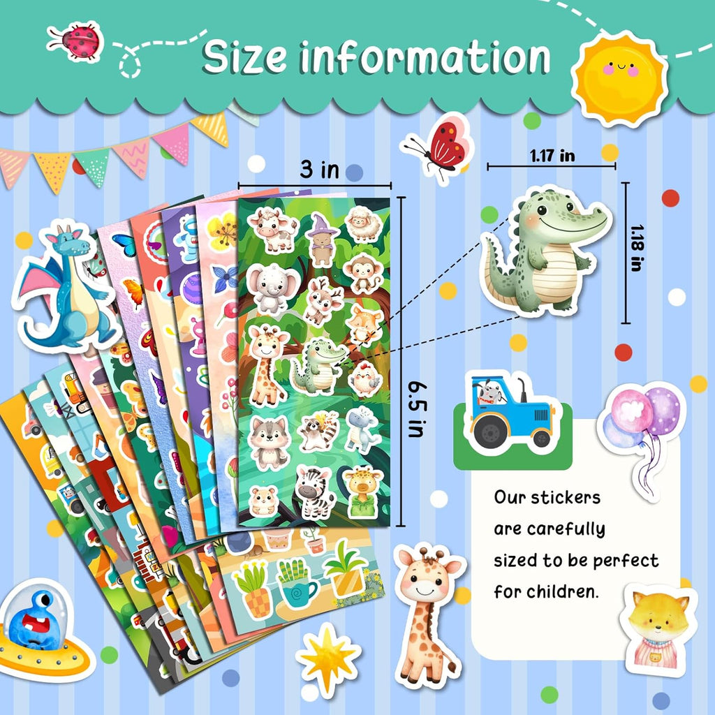 800 Stickers for Kids, Cute Stickers for Kids Classroom, Including Dinosaur,Animal, Fruits,Ocean,Space,Cats and More,Scrapbooking for Toddlers 2-4 Years