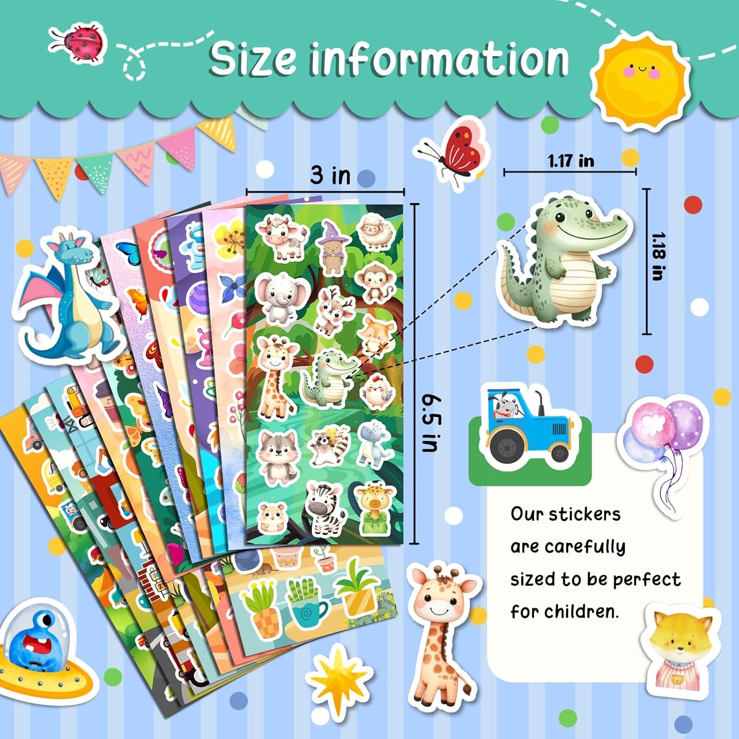 800 Stickers for Kids, Cute Stickers for Kids Classroom, Including Dinosaur,Animal, Fruits,Ocean,Space,Cats and More,Scrapbooking for Toddlers 2-4 Years