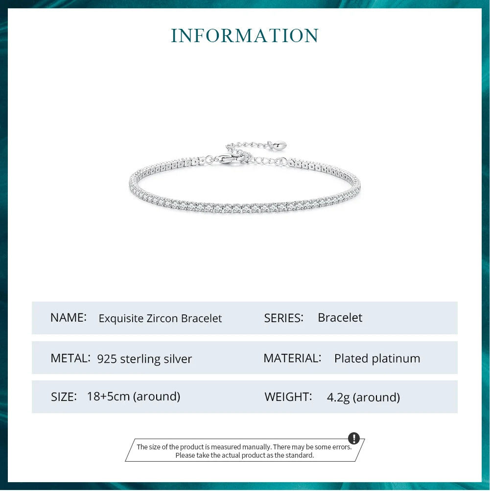 925 Sterling Silver Women Adjustable Tennis Bracelet - Platinum Plated Clear 3Mm Cubic Zirconia Classic Tennis Bracelet