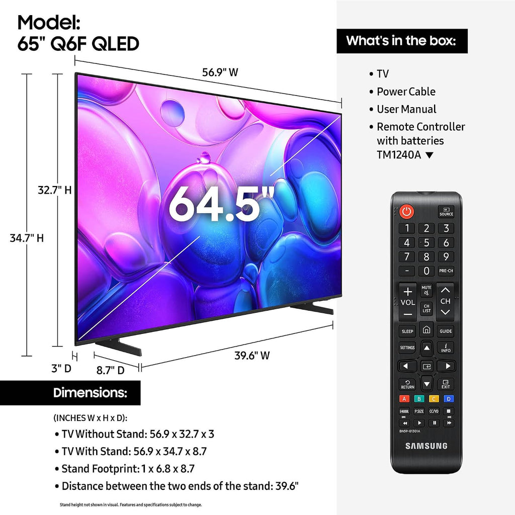 Samsung 65” Class, QLED, 4K, QLED Smart TV, 2025 (QN65Q6FAAFXZA)
