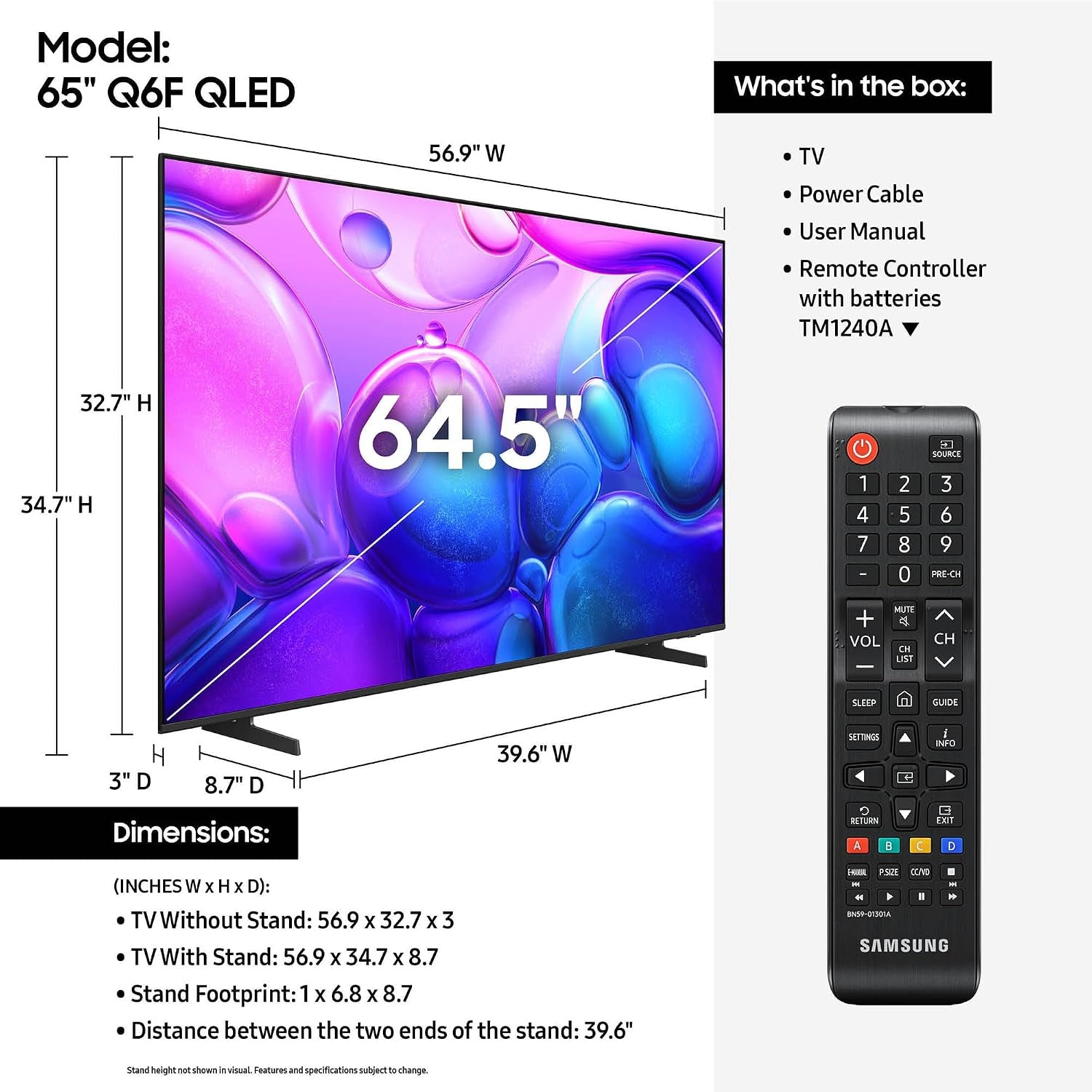 Samsung 65” Class, QLED, 4K, QLED Smart TV, 2025 (QN65Q6FAAFXZA)