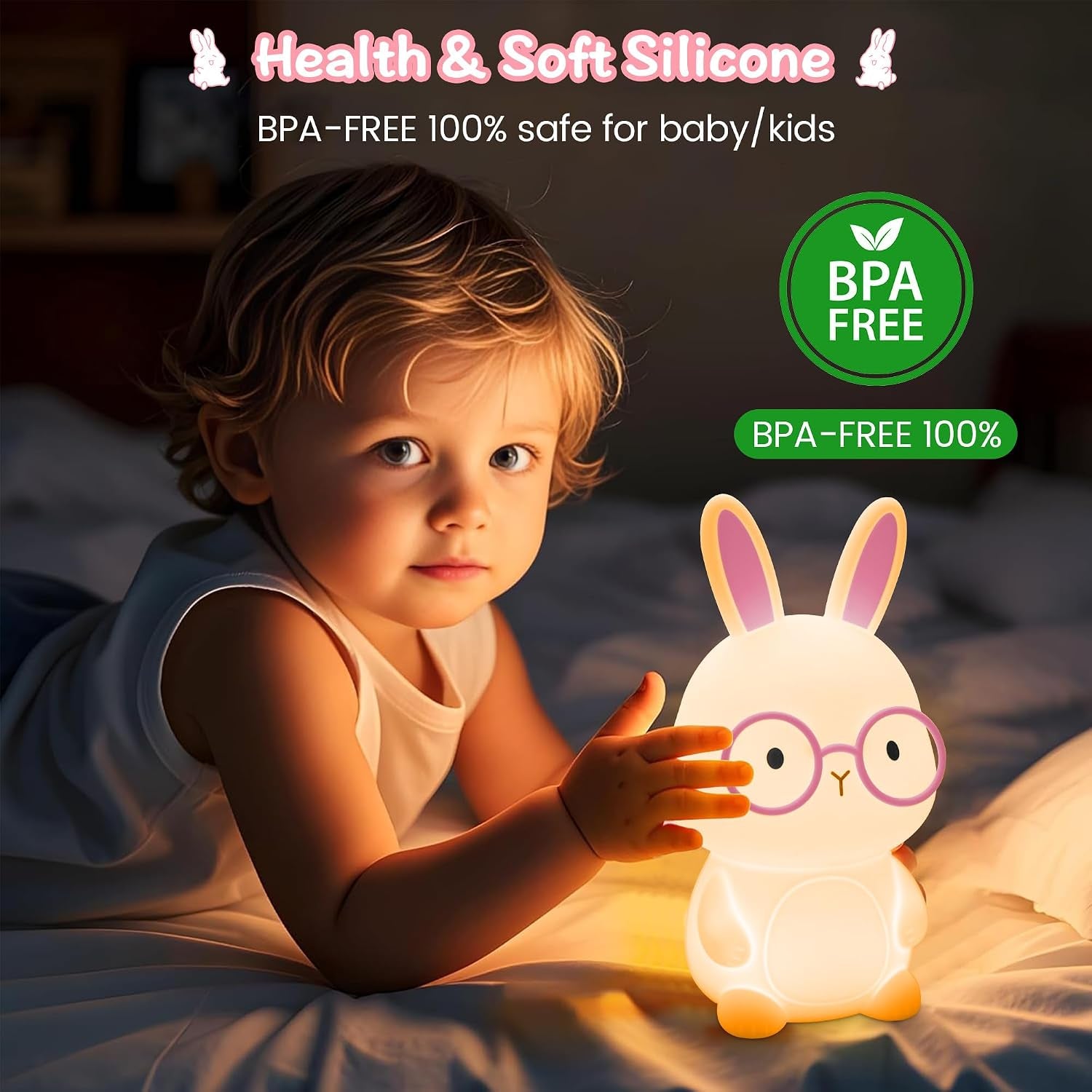 FAMIDUO Bunny Night Light for Kids, Rechargeable Silicone Touch Rabbit Lamp