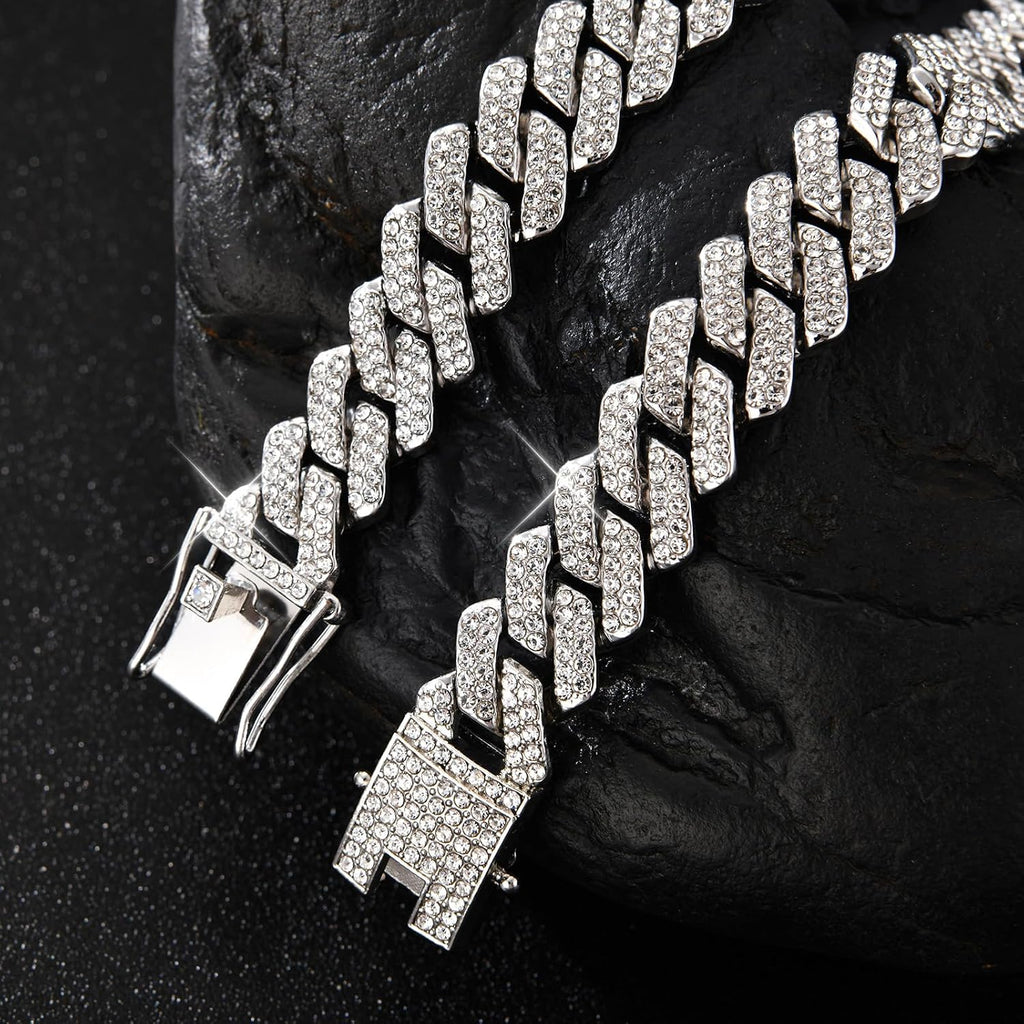 Mens Cuban Link Chain Iced Out Cuban Necklace 18K Gold & Silver Plated Chain for Men Women 14Mm Hip Hop Jewelry