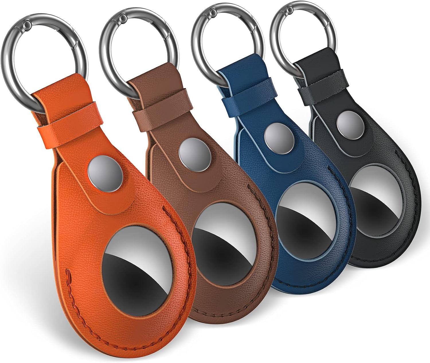 Genuine Leather Case for Apple Airtag Tracker, 4 Pack Protective Cover for Airtag Keychain Anti-Lost Airtag Secure Holder Anti-Scratch Airtag Case Cover for Airtag 2021 Key Ring Pets Keys Bag Finder