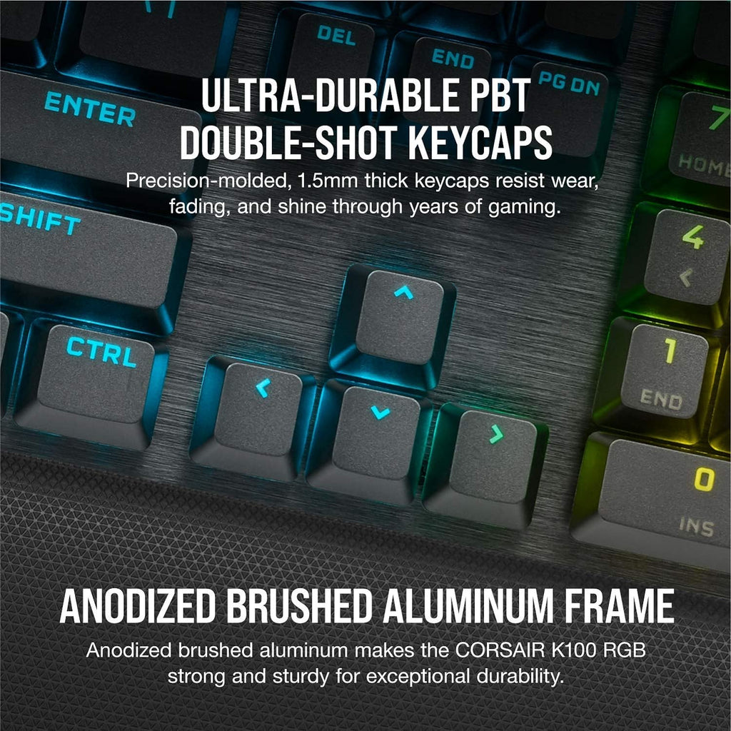 Corsair K100 RGB Optical-Mechanical Wired Gaming Keyboard - QWERTY US Layout, OPX Switches - PBT Double-Shot Keycaps - Elgato Stream Deck and Icue Compatible - Black