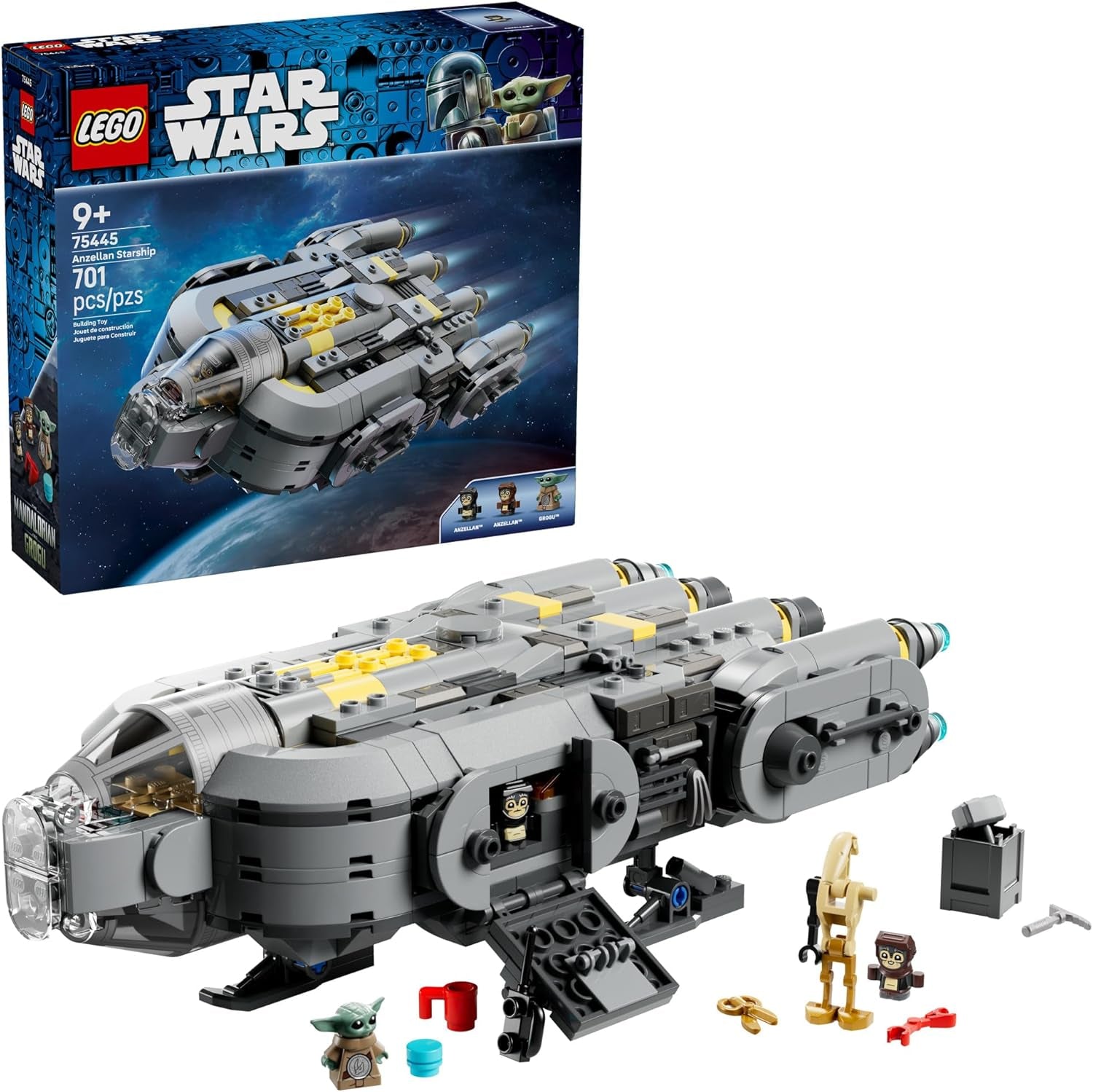 LEGO Star Wars: the Mandalorian and Grogu Anzellan Starship Building Toy - Build and Display Set for Boys & Girls, Ages 9+ - Star Wars Gifts for Kids - W/Grogu & 2 Anzellan Figures - 75445