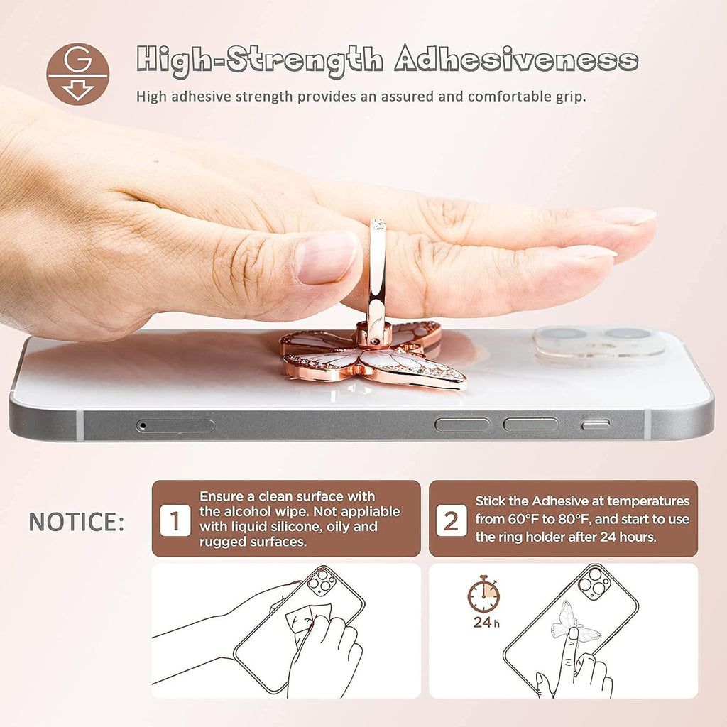 Doflyesky Butterfly Cell Phone Ring Grip Holder, 360 Degrees Rotation Phone Ring Grip Stand, Metal Finger Kickstand Compatible with Iphone, Samsung Galaxy, Android Phone