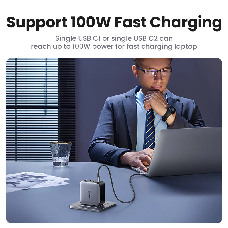 【US Plug】 100W Gan Charger USB C Charger QC4.0 3.0 Quick Charge for Macbook Laptop Tablet PD Fast Charger for Iphone 15 14