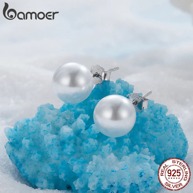 925 Sterling Silver Faux Pearl Earrings Studs, Hypoallergenic Earrings Lightweight Bridal Wedding Jewelry for Women