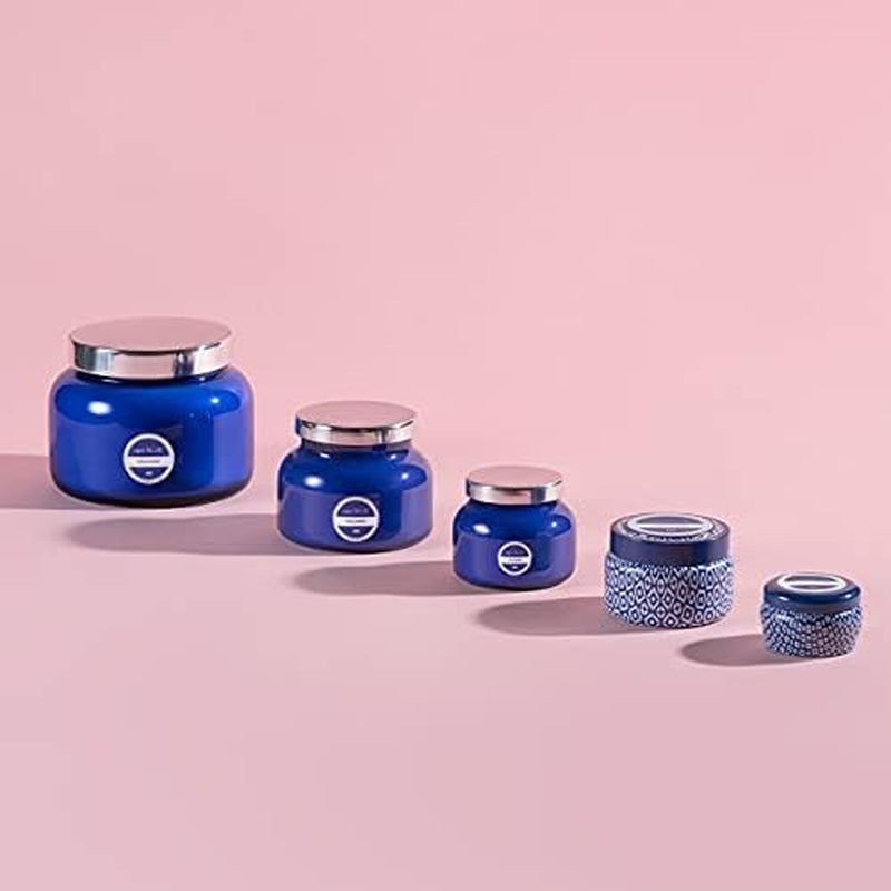 Capri Blue Volcano Scented Mini Tin Jar Candle - Luxury Candles for Home Scented with Tropical Fruit & Sugared Citrus - Soy Candle Wax Blend (Blue, 3 Oz)