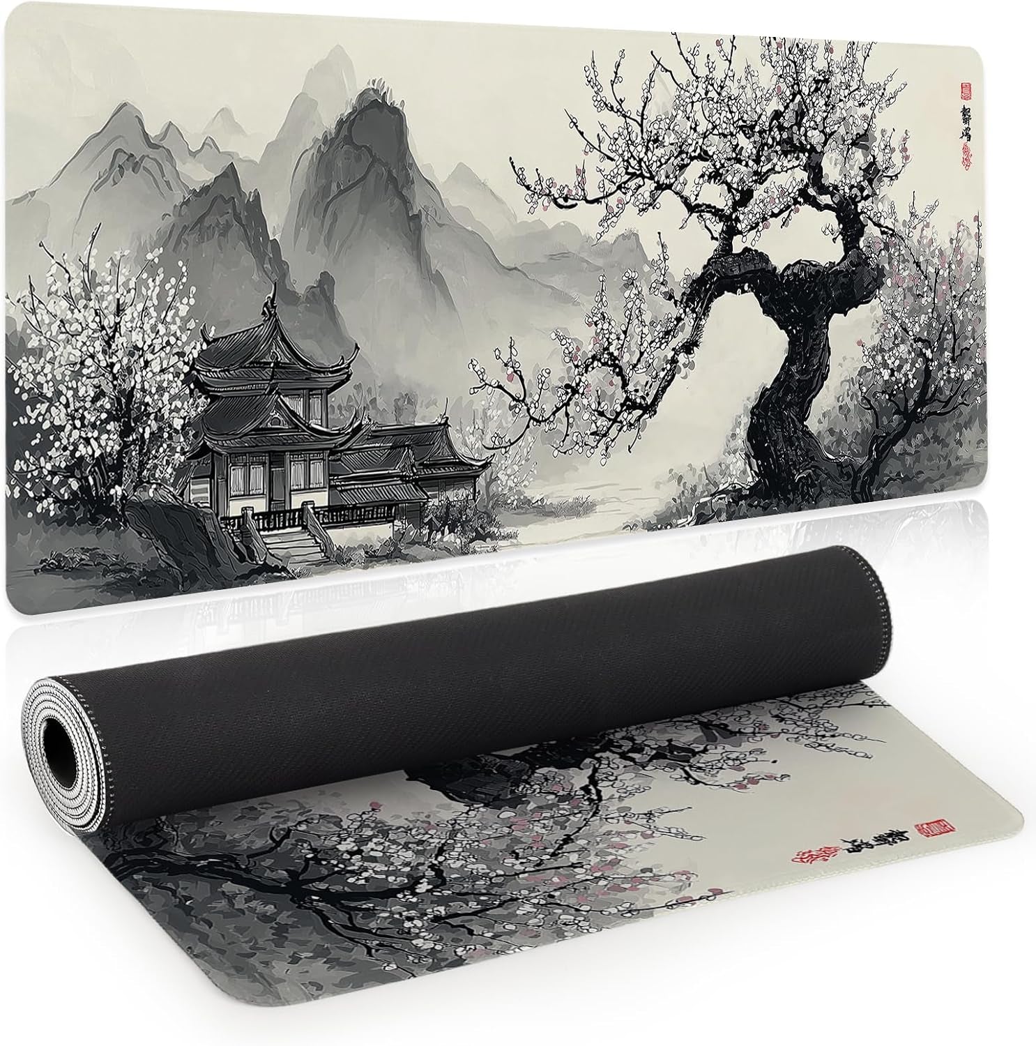 Large Mouse Pad for Desk, Gaming Mousepad XL Extended, Japanese Desk Mat Non-Slip Rubber Base, Big Computer Keyboard Mat Protector for Home&Office, 31.5X11.8In, Cherry Blossom