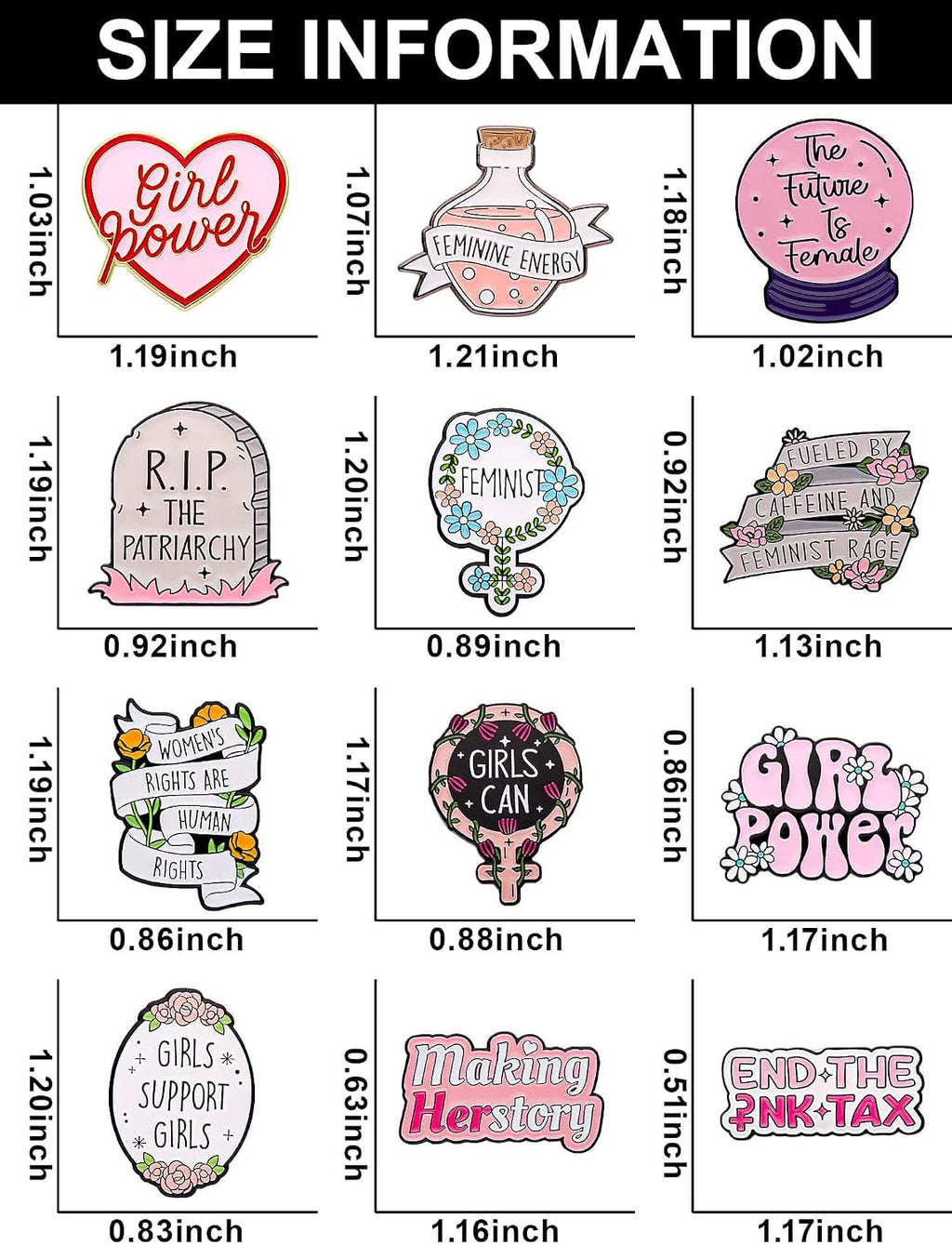 Feminist & Empowerment Enamel Pins Set – Inspirational Pins for Backpacks, Jackets, Hats, Gifts – Collectible Metal Lapel Pins for Women, Girls & Activists – 12-Pack