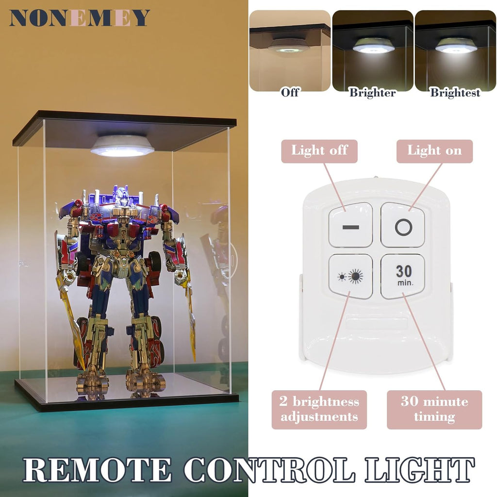 NONEMEY Clear Acrylic Display Case with Remote Control Light for 400% Bearbrick, Dustproof Model Showcase Organizer Box, Display Case for Collectibles Bearbrick (6×4.7×12.6Inch,15×12×32Cm)