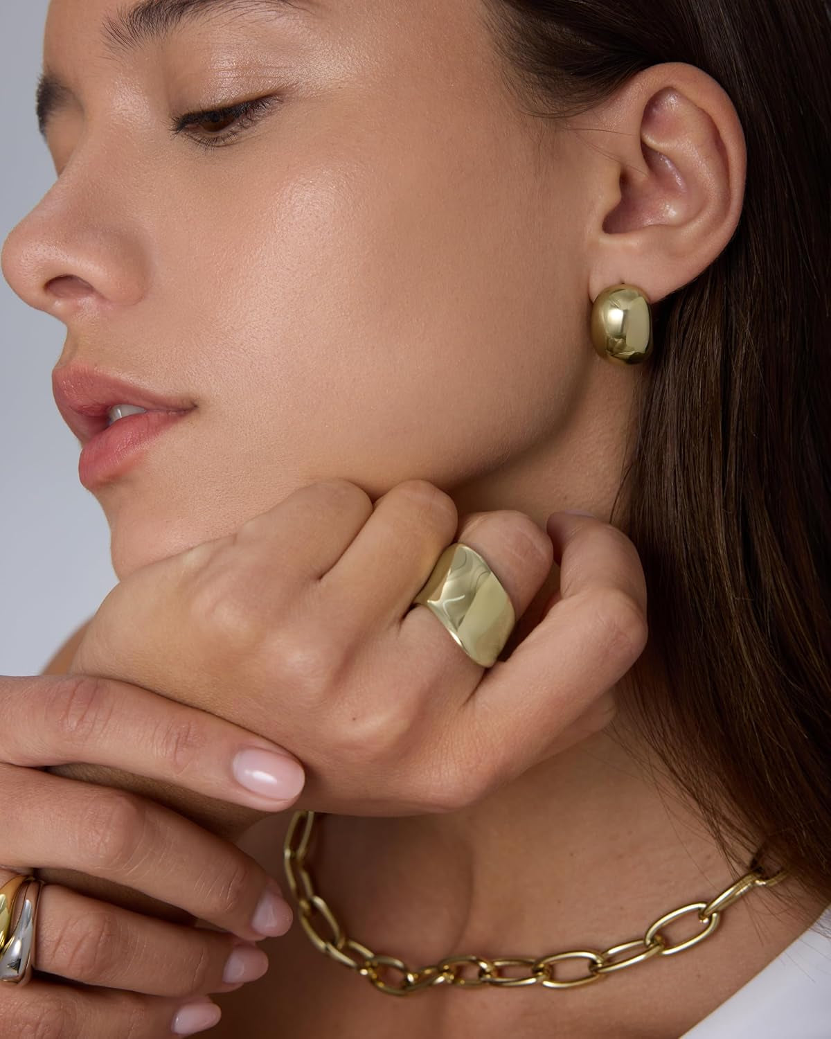 PAVOI Waterproof Hoop Earrings for Women - 14K Gold Plated Chunky, Dome, Square, Twisted Huggie Hoops - Stainless Steel Gold Earrings Bold Jewelry