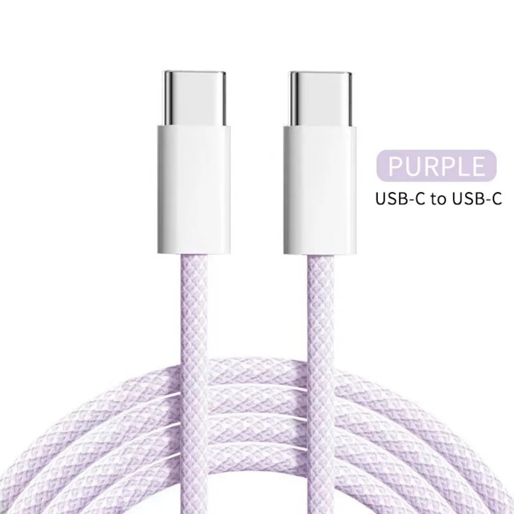 60W Nylon Braided USB C Cable for Iphone 16 15 Pro Max Xiaomi Huawei Samsung Oppo Fast Charging Cable Charger Wire Cord