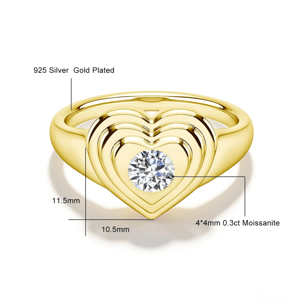 Moissanite Diamond Sweetheart Signet Ring 14K Gold Filled Heart-Shaped Romantic Love Symbol Ring for Women Valentine’S Day Gift