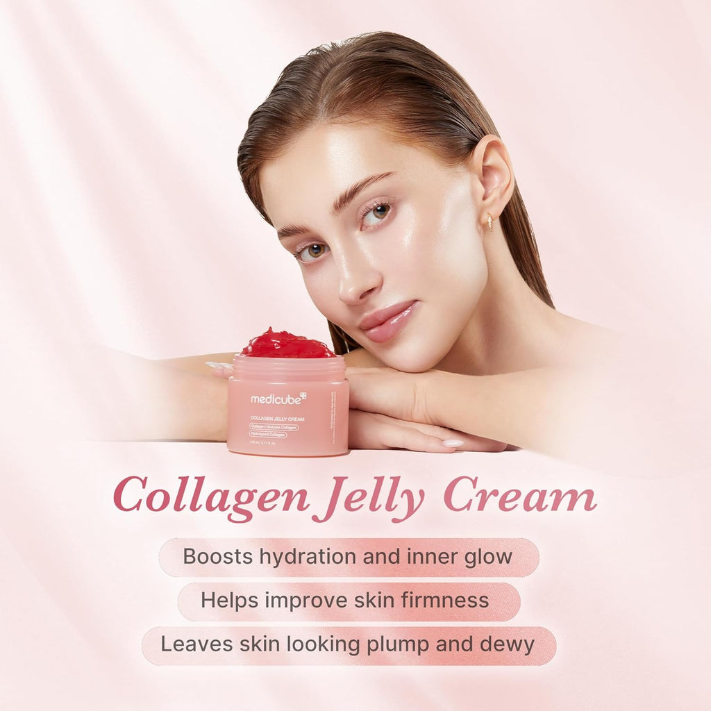Medicube Pink Glass Glow Duo for Uneven Skin: Collagen Jelly Cream 110Ml and Salmon DNA PDRN Pink Collagen Jelly Gel Mask (4Ea)
