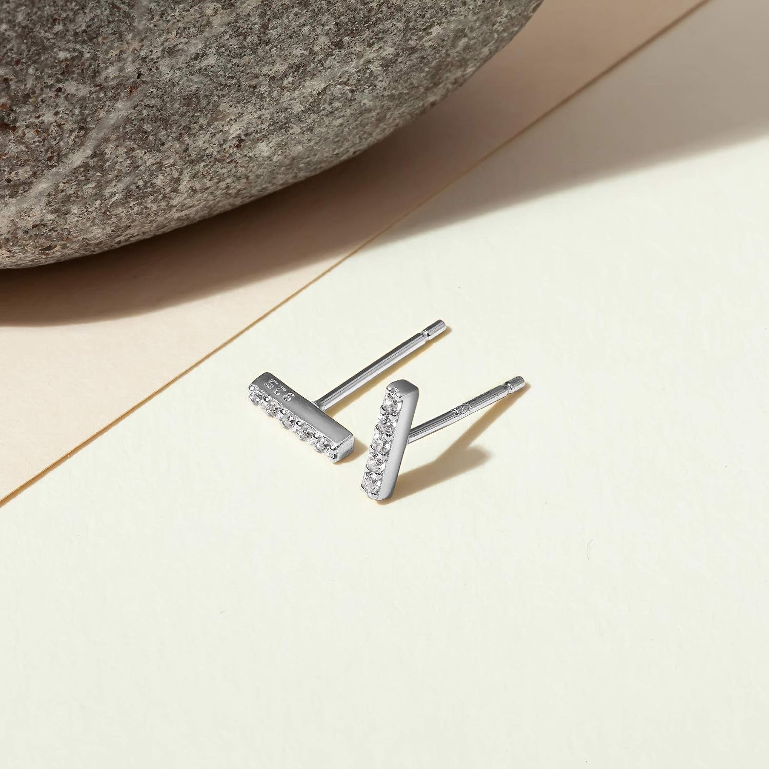 PAVOI 14K Gold Plated 925 Sterling Silver Stud Earrings for Women - Dainty Geometrical Bar Triangle Heart Earrings - Valentines Day Trendy Jewelry