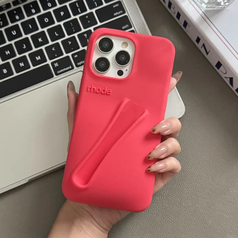 For Iphone 16 12 13 14 15 11 Pro Max plus 17 Fashion  Phone Case Gray Toast Espresso Ribbon Lip Gloss Holder Silicone Cover