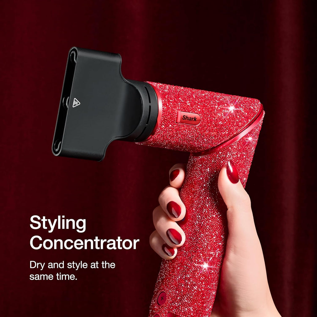 Shark Flexstyle Air Styling & Drying System | Powerful Hair Dryer & Multi-Styler | with Auto-Wrap Curlers, Diffuser, Oval & Paddle Brush, Concentrator Attachment | Red Sparkle | HD442JR