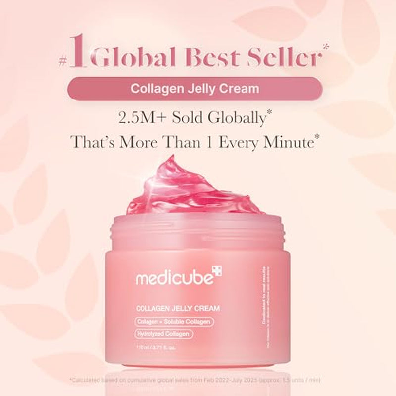 Medicube Pink Glass Glow Duo for Uneven Skin: Collagen Jelly Cream 110Ml and Salmon DNA PDRN Pink Collagen Jelly Gel Mask (4Ea)