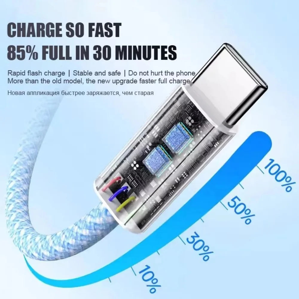 60W Nylon Braided USB C Cable for Iphone 16 15 Pro Max Xiaomi Huawei Samsung Oppo Fast Charging Cable Charger Wire Cord