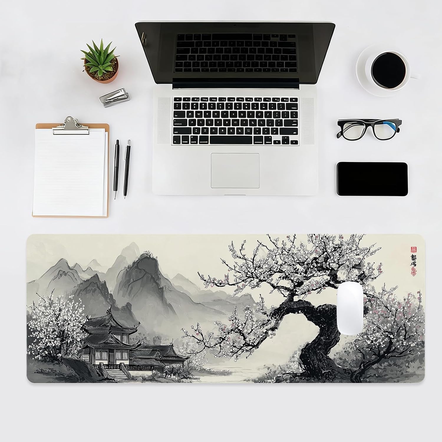 Large Mouse Pad for Desk, Gaming Mousepad XL Extended, Japanese Desk Mat Non-Slip Rubber Base, Big Computer Keyboard Mat Protector for Home&Office, 31.5X11.8In, Cherry Blossom