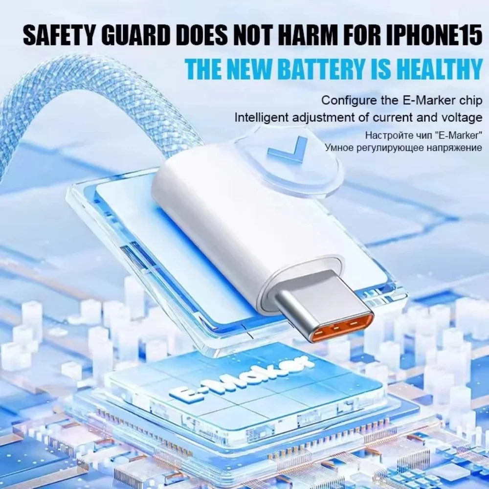 60W Nylon Braided USB C Cable for Iphone 16 15 Pro Max Xiaomi Huawei Samsung Oppo Fast Charging Cable Charger Wire Cord