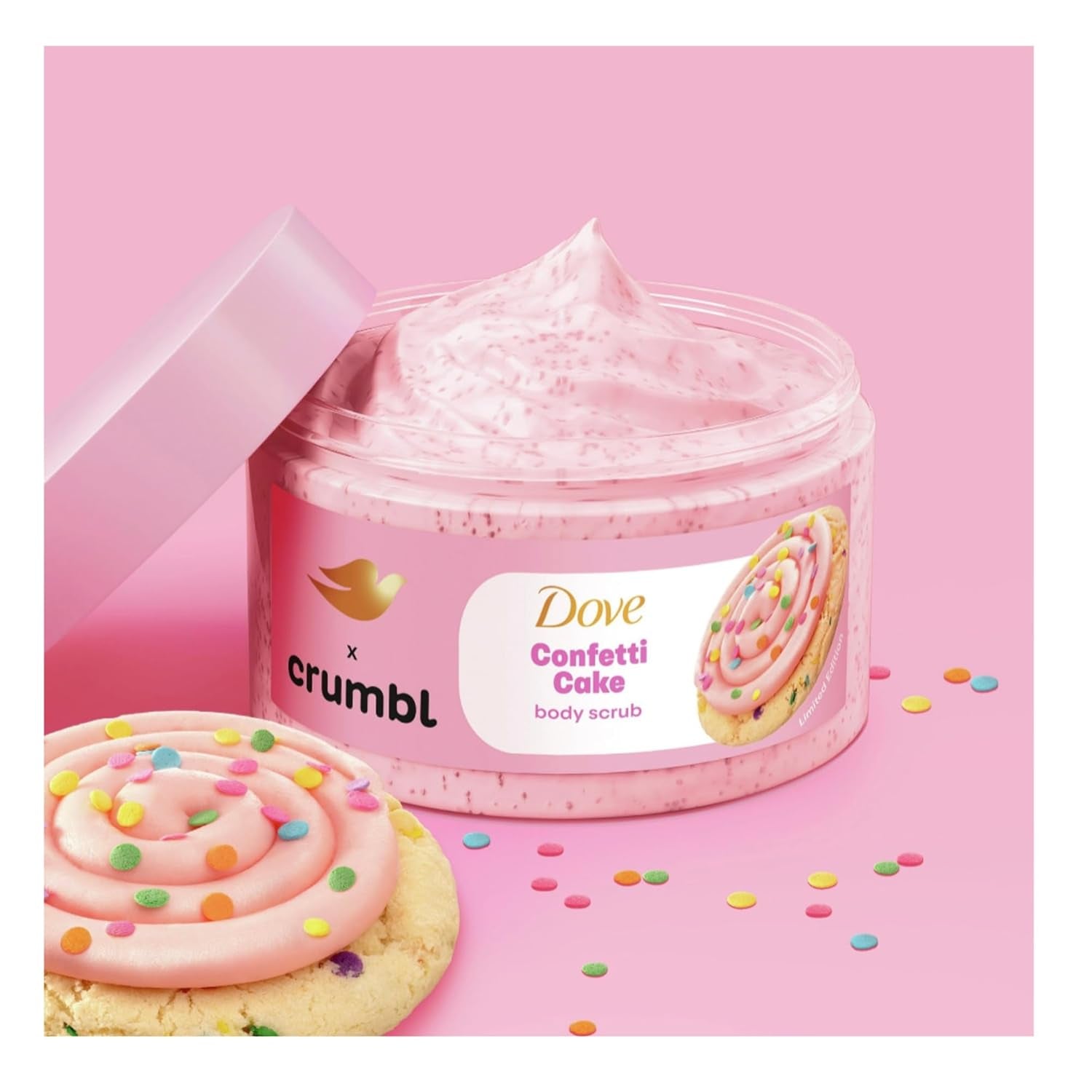 Dove Moisturizing Confetti Cake Body Wash & Scrub Combo, 20Oz Wash + 15Oz Scrub, Limited Edition, Paraben & Sulfate Free, for Body, Improves Skin Texture, Moisturizes