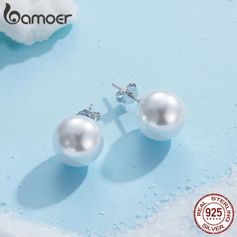 925 Sterling Silver Faux Pearl Earrings Studs, Hypoallergenic Earrings Lightweight Bridal Wedding Jewelry for Women