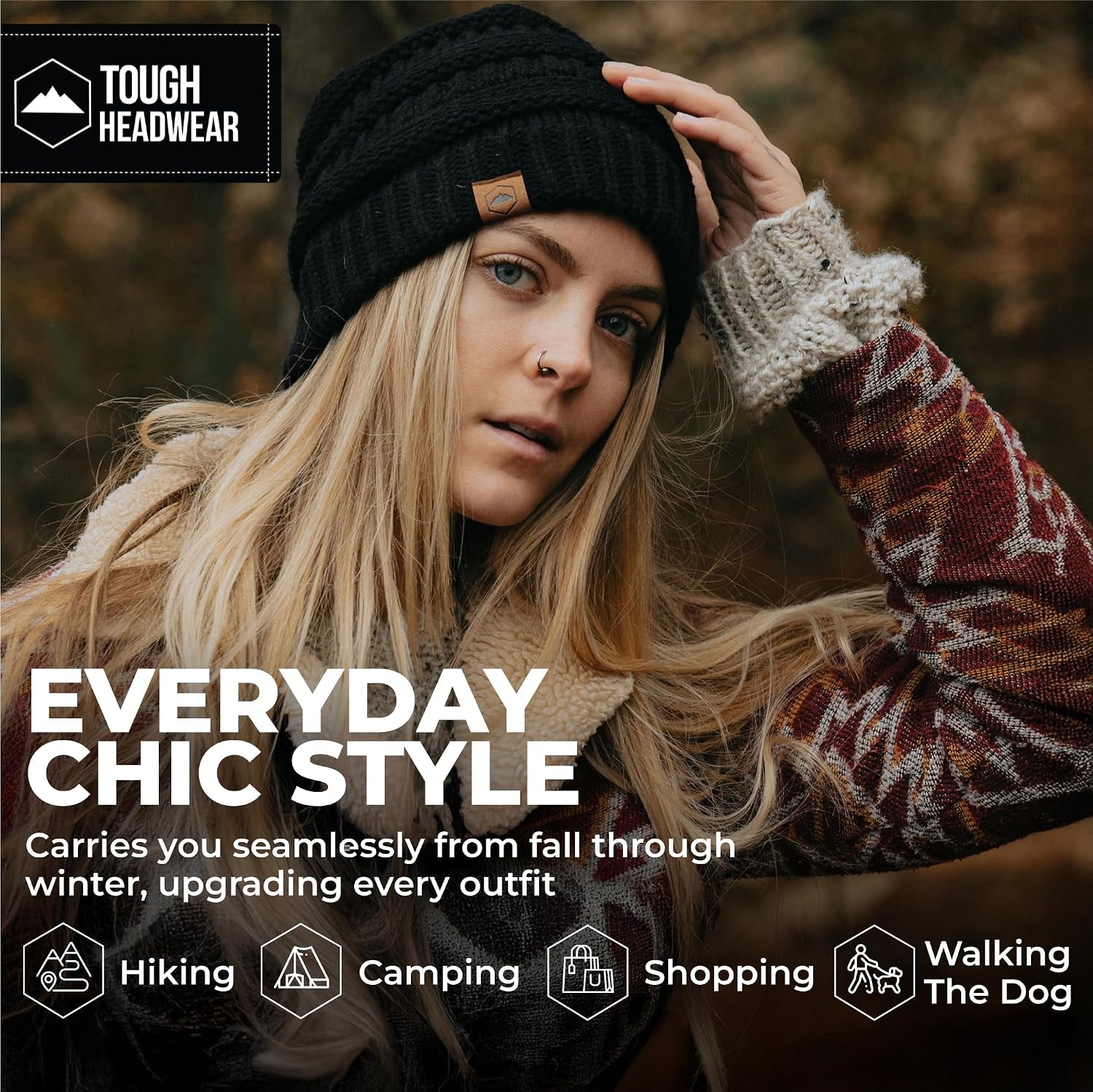 Tough Headwear Slouchy Beanie Hat - Itch-Free Winter Hats for Women - Stretchable Beanies for Women - Acrylic Winter Gear