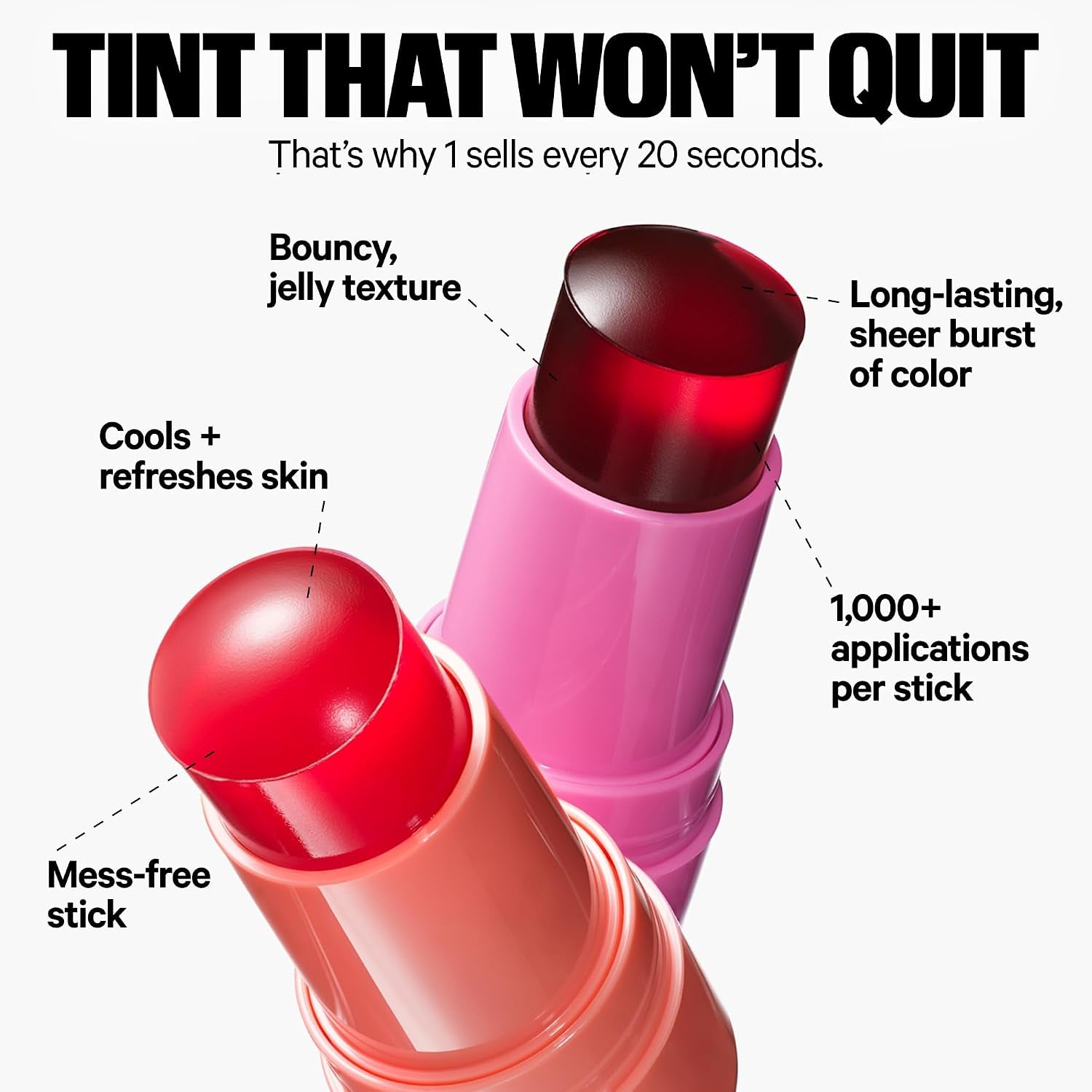 Milk Makeup Cooling Water Jelly Tint – Long-Lasting Sheer Lip + Cheek Stain with Firming Vegan Collagen + Hydrating Aloe – Transfer Proof, Buildable Lip Tint + Blush