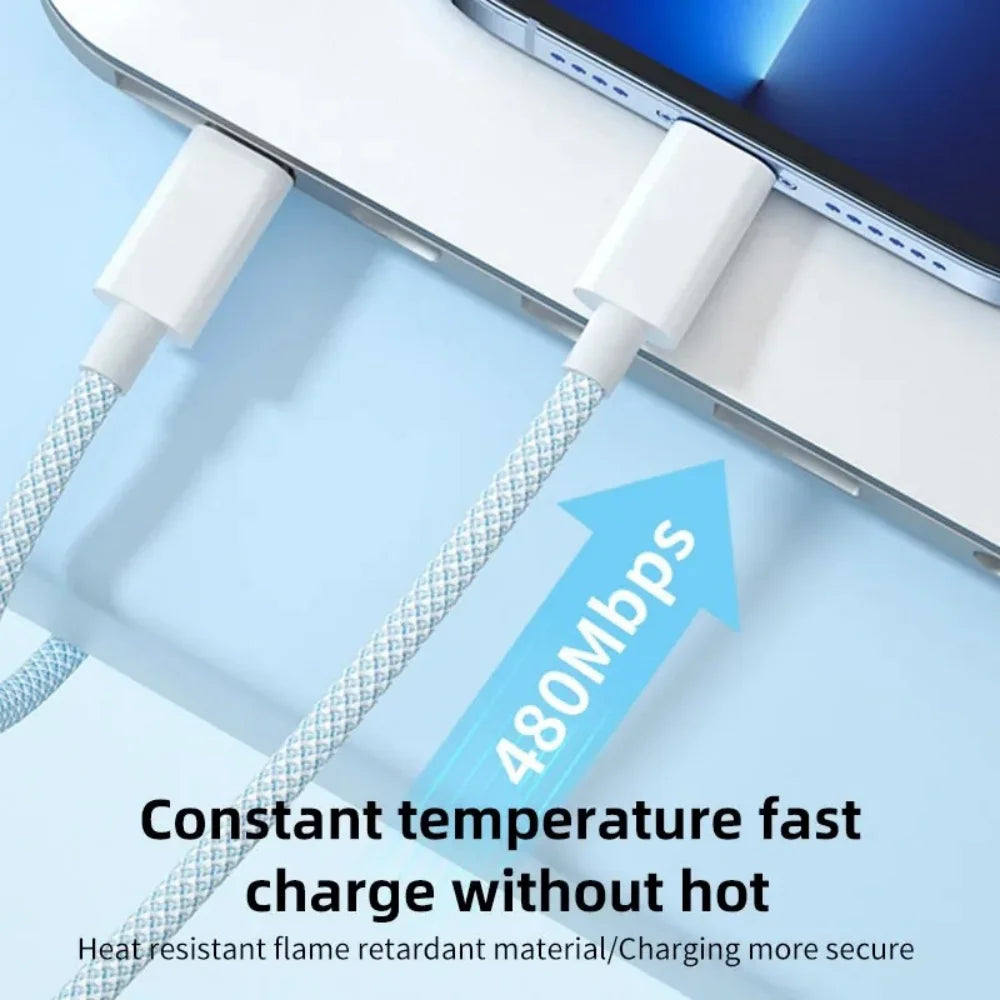 60W Nylon Braided USB C Cable for Iphone 16 15 Pro Max Xiaomi Huawei Samsung Oppo Fast Charging Cable Charger Wire Cord