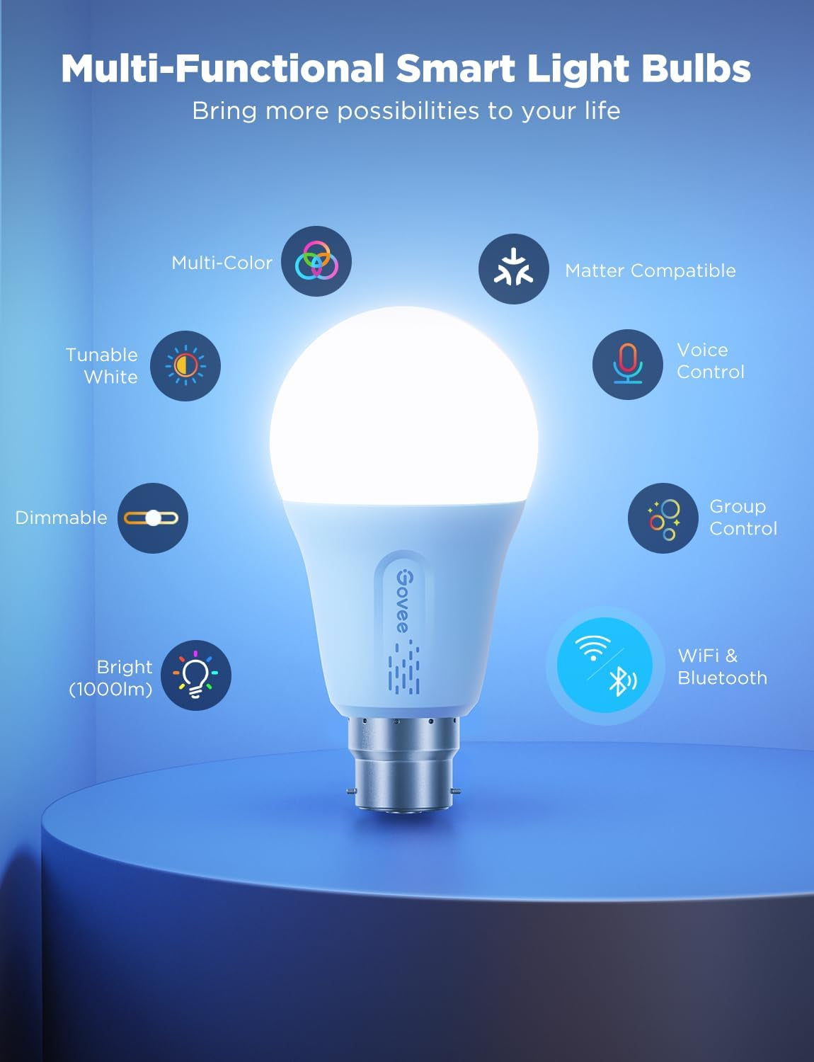 Govee LED Smart Light Bulbs, 1000LM Color Changing Light Bulb, Wi-Fi & Bluetooth Light Bulbs, Work with Alexa and Google Assistant, Dimmable RGBWW A19 75W Equivalent Smart Bulbs, 4 Pack