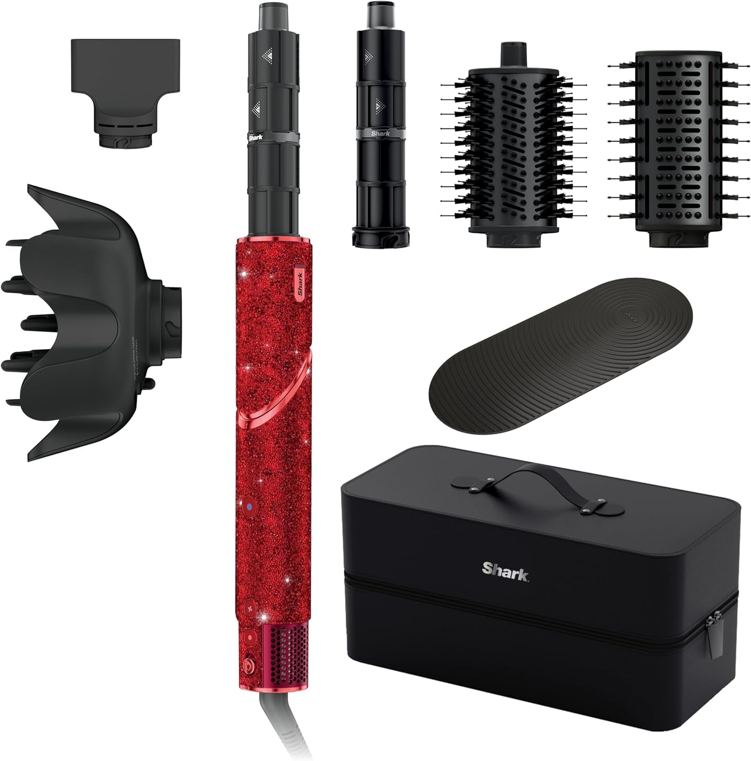 Shark Flexstyle Air Styling & Drying System | Powerful Hair Dryer & Multi-Styler | with Auto-Wrap Curlers, Diffuser, Oval & Paddle Brush, Concentrator Attachment | Red Sparkle | HD442JR