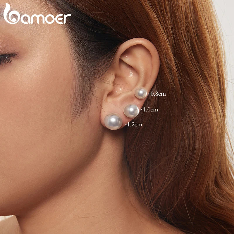 925 Sterling Silver Faux Pearl Earrings Studs, Hypoallergenic Earrings Lightweight Bridal Wedding Jewelry for Women