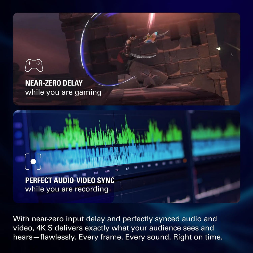 Elgato 4K S Capture Card for PS5, Xbox Series X/S, Switch 2 | 4K60 Capture, 1440P120 or 1080P240 Passthrough, HDR10 Support, Near-Zero Latency, USB-C, Analog Audio Input