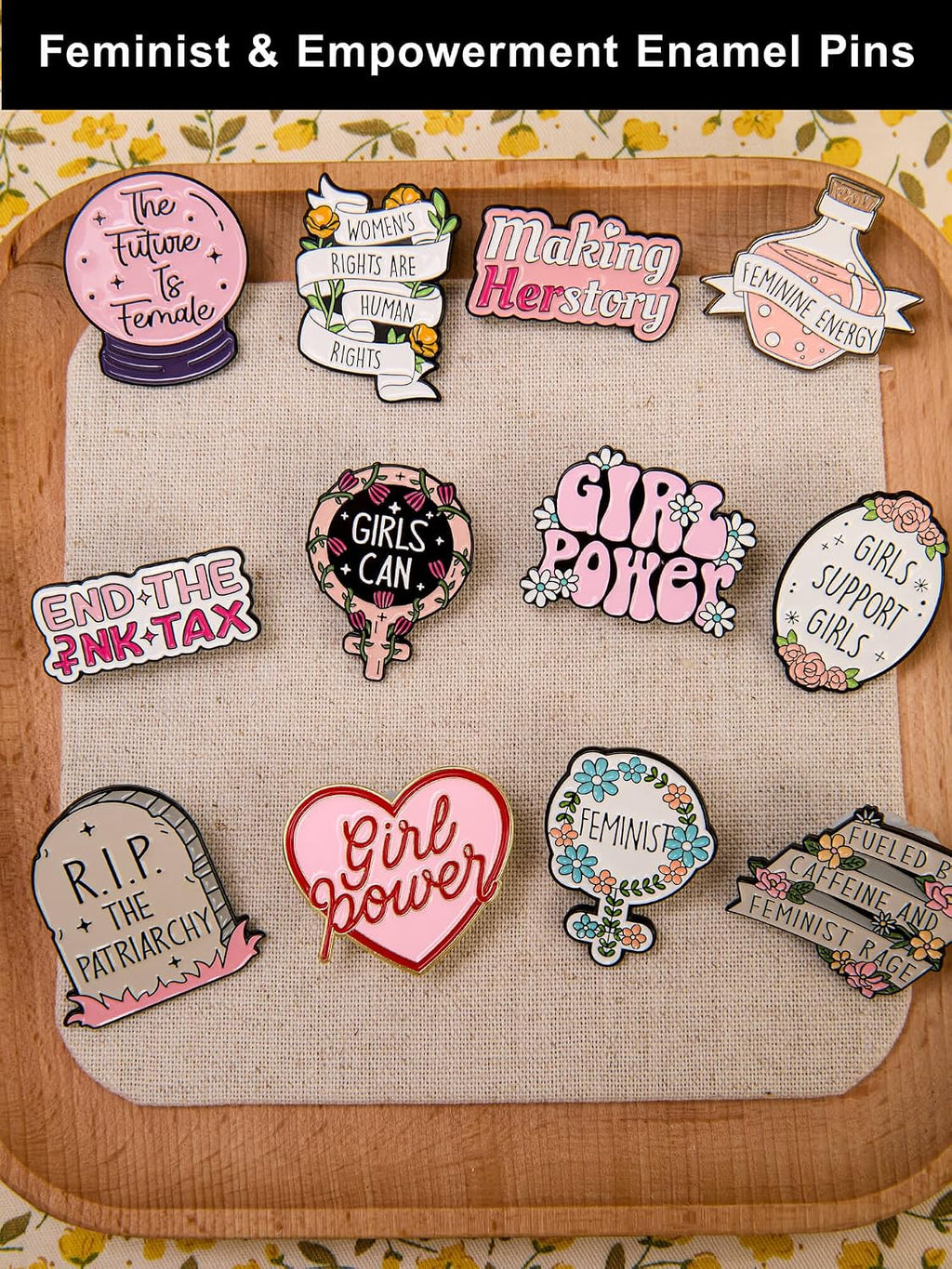 Feminist & Empowerment Enamel Pins Set – Inspirational Pins for Backpacks, Jackets, Hats, Gifts – Collectible Metal Lapel Pins for Women, Girls & Activists – 12-Pack