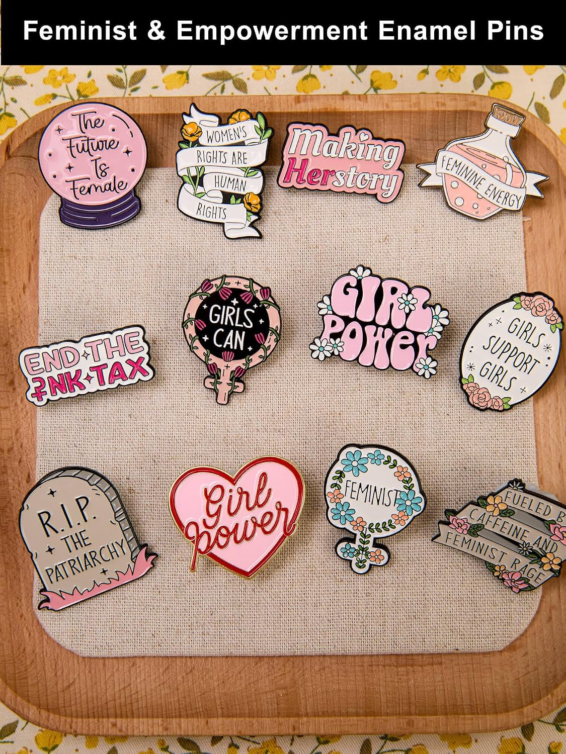 Feminist & Empowerment Enamel Pins Set – Inspirational Pins for Backpacks, Jackets, Hats, Gifts – Collectible Metal Lapel Pins for Women, Girls & Activists – 12-Pack