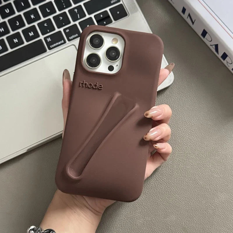 For Iphone 16 12 13 14 15 11 Pro Max plus 17 Fashion  Phone Case Gray Toast Espresso Ribbon Lip Gloss Holder Silicone Cover
