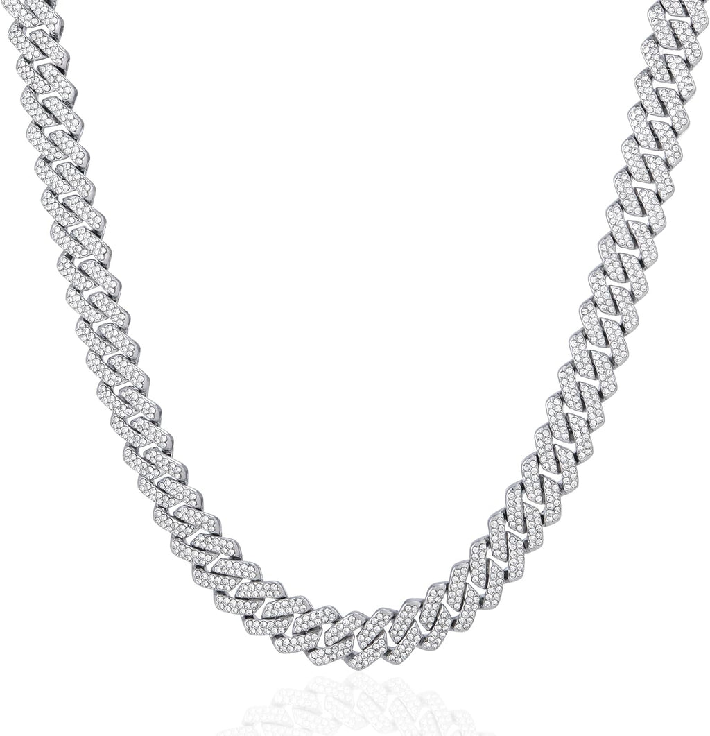 Mens Cuban Link Chain Iced Out Cuban Necklace 18K Gold & Silver Plated Chain for Men Women 14Mm Hip Hop Jewelry