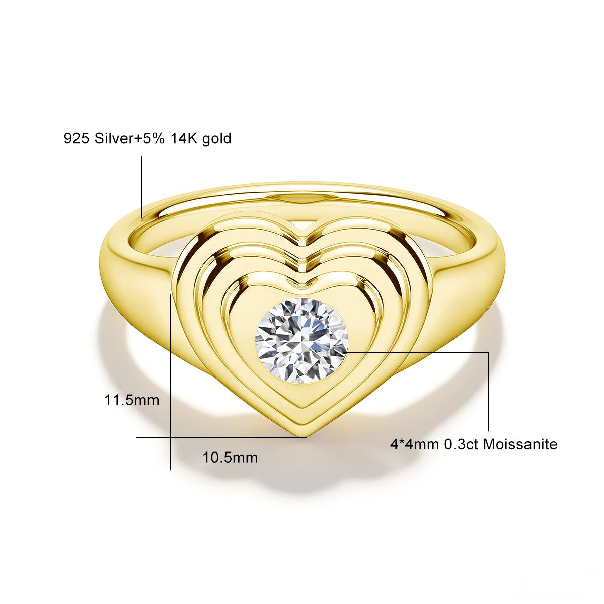 Moissanite Diamond Sweetheart Signet Ring 14K Gold Filled Heart-Shaped Romantic Love Symbol Ring for Women Valentine’S Day Gift