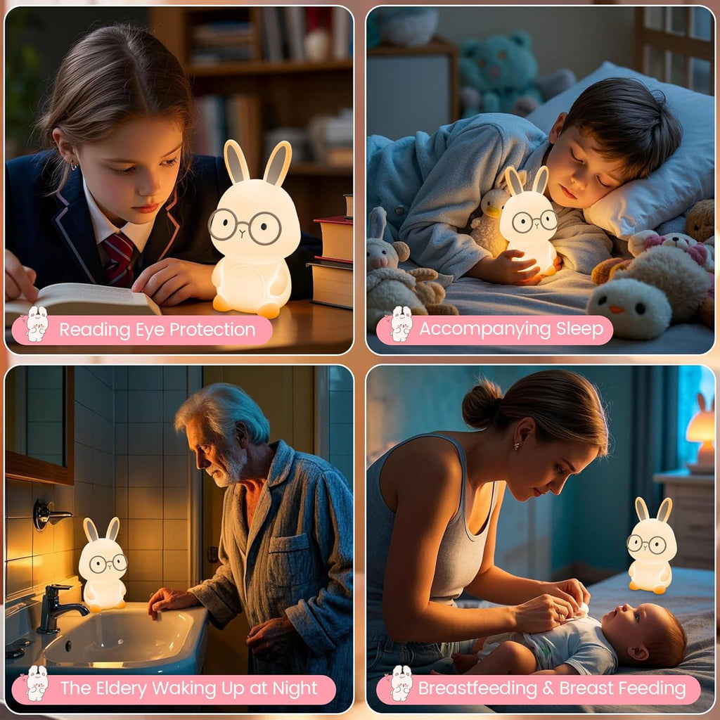 FAMIDUO Bunny Night Light for Kids, Rechargeable Silicone Touch Rabbit Lamp