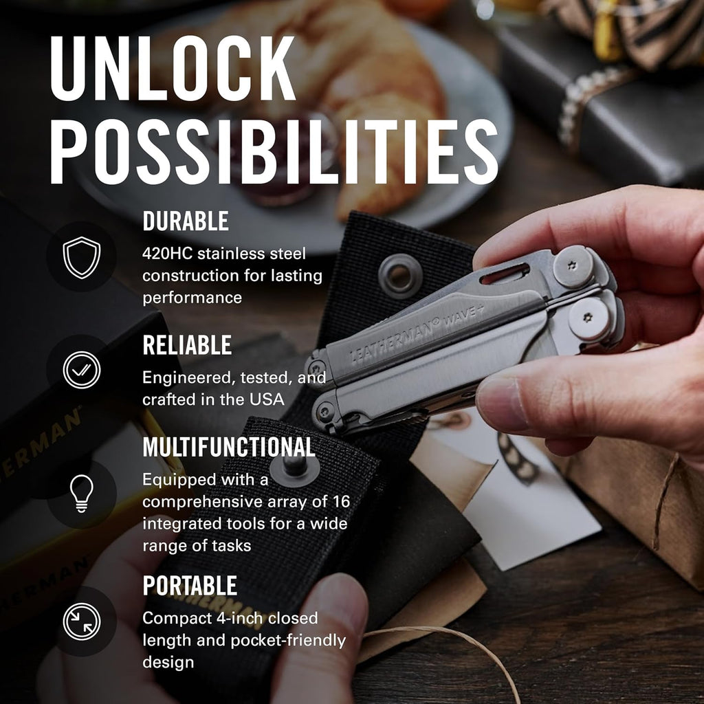 LEATHERMAN, Wave+, 18-In-1 Full-Size, Versatile Multi-Tool for DIY, Home, Garden, Outdoors or Everyday Carry (EDC), Stainless Steel