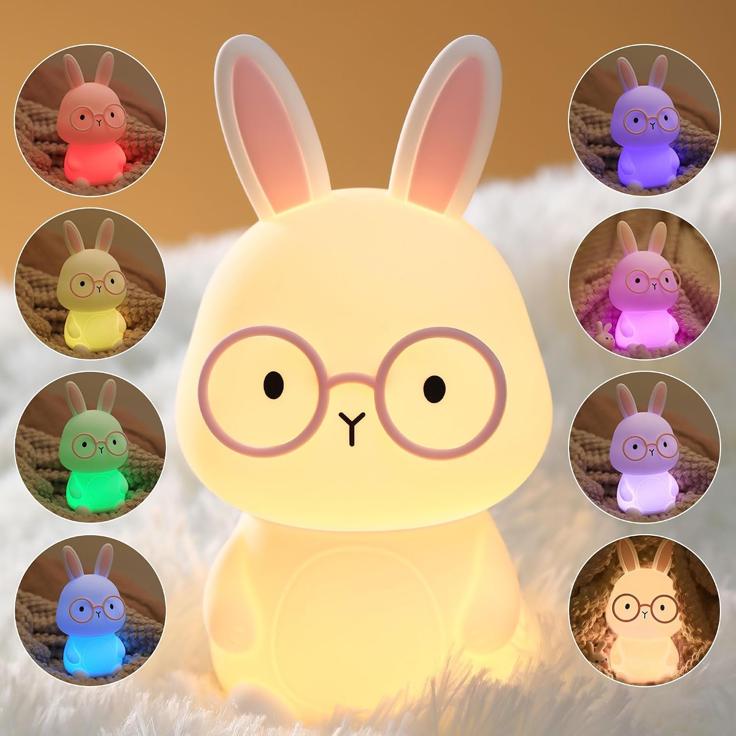 FAMIDUO Bunny Night Light for Kids, Rechargeable Silicone Touch Rabbit Lamp