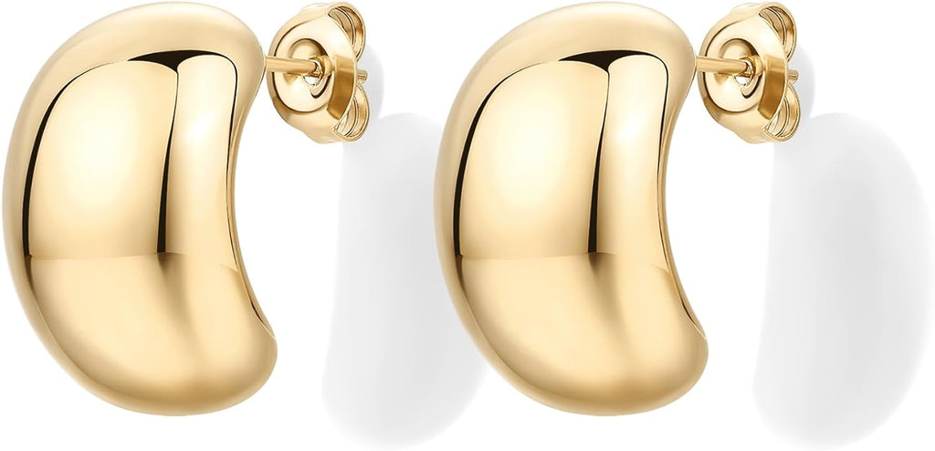 PAVOI Waterproof Hoop Earrings for Women - 14K Gold Plated Chunky, Dome, Square, Twisted Huggie Hoops - Stainless Steel Gold Earrings Bold Jewelry
