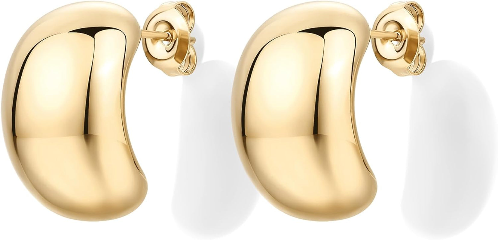 PAVOI Waterproof Hoop Earrings for Women - 14K Gold Plated Chunky, Dome, Square, Twisted Huggie Hoops - Stainless Steel Gold Earrings Bold Jewelry