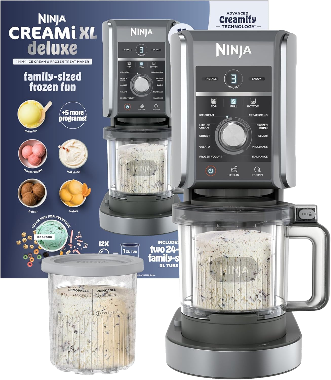 Ninja Creami Ice Cream Maker | 7-In-1 - Icecream, Gelato, Sorbet, Milkshakes, Mix-Ins, Smoothie Bowls & More | Includes (1) Dishwasher Safe 16 Oz. Pint with Storage Lid | Black | NC299AMZ