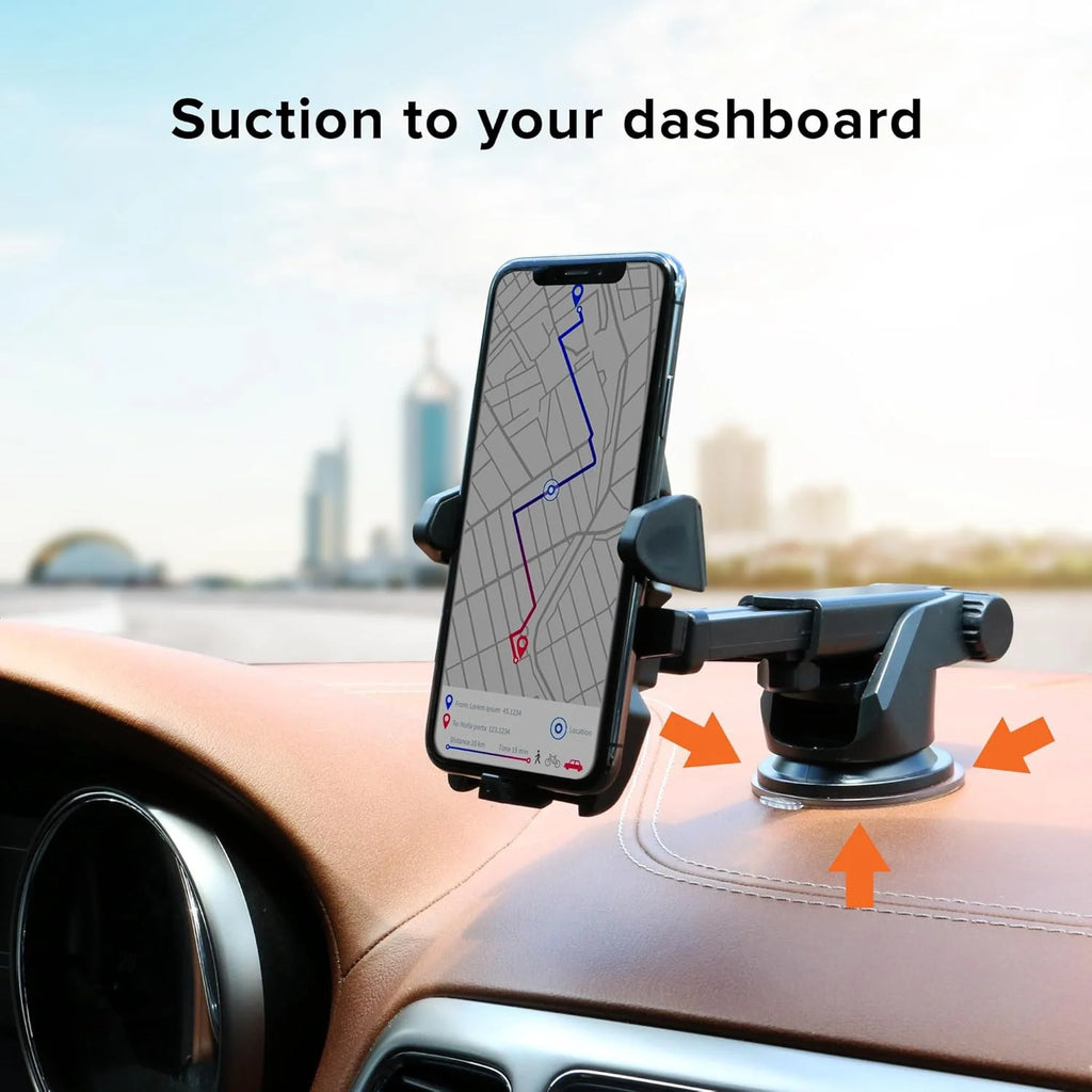 Car Phone Mount, Dashboard and Windshield Suction Phone Holder with 6-Inch Extendable Arm