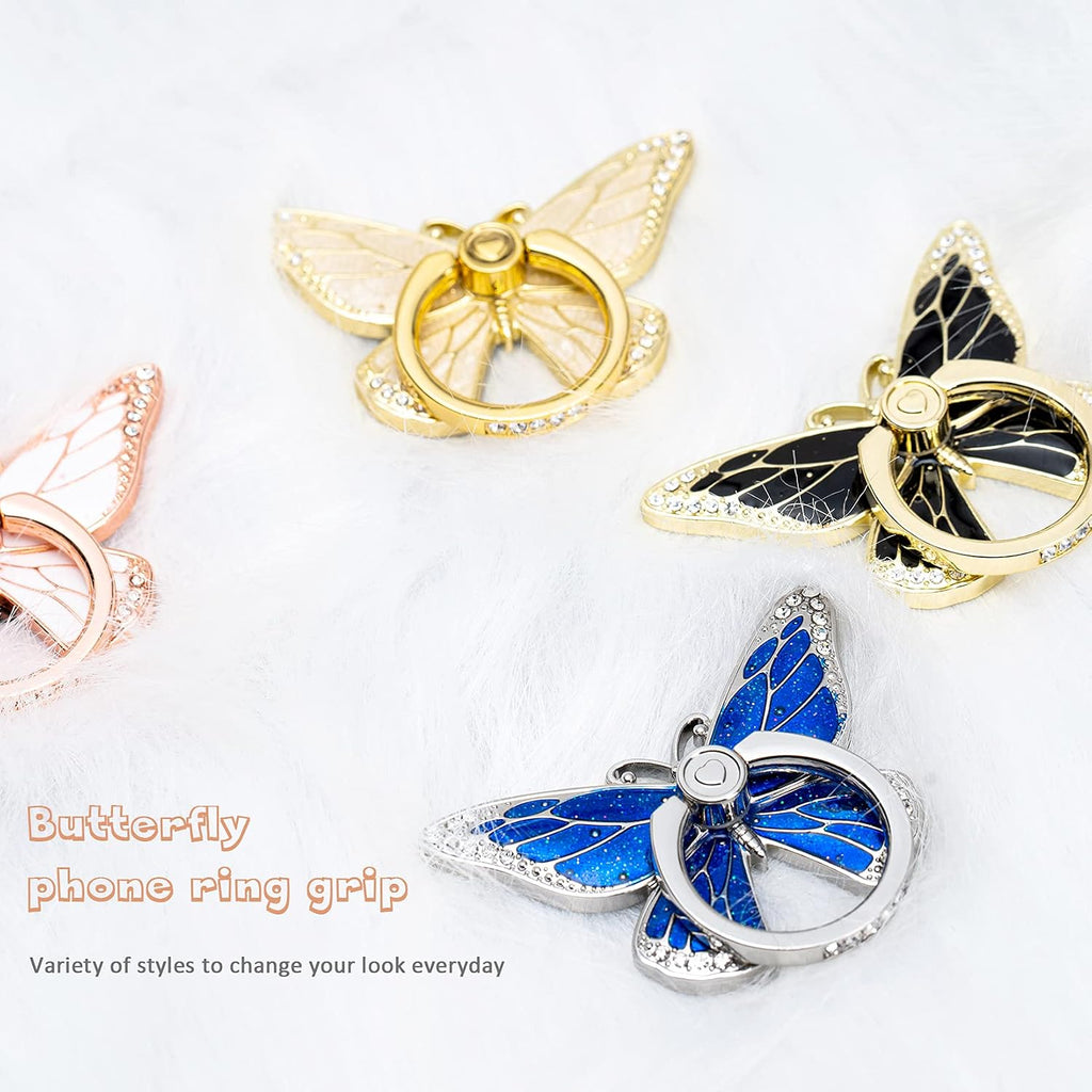 Doflyesky Butterfly Cell Phone Ring Grip Holder, 360 Degrees Rotation Phone Ring Grip Stand, Metal Finger Kickstand Compatible with Iphone, Samsung Galaxy, Android Phone